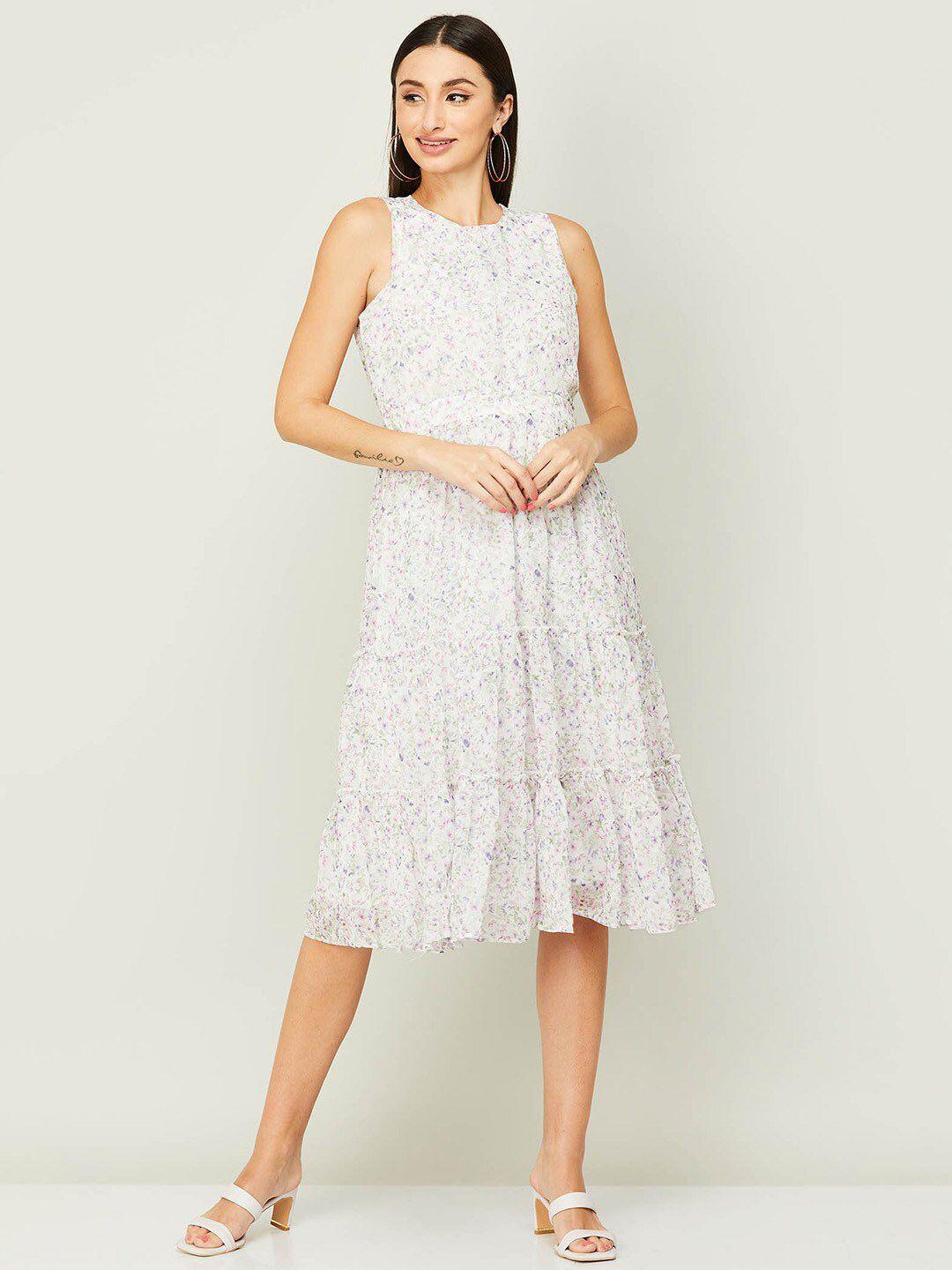 code by lifestyle women white floral a-line dress