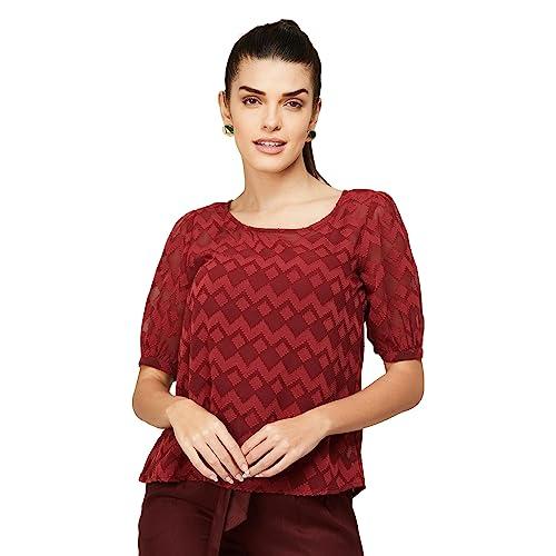 code by lifestyle women wine polyester regular fit solid top_l