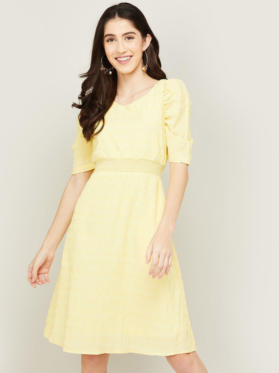 code by lifestyle women yellow a-line cotton dress