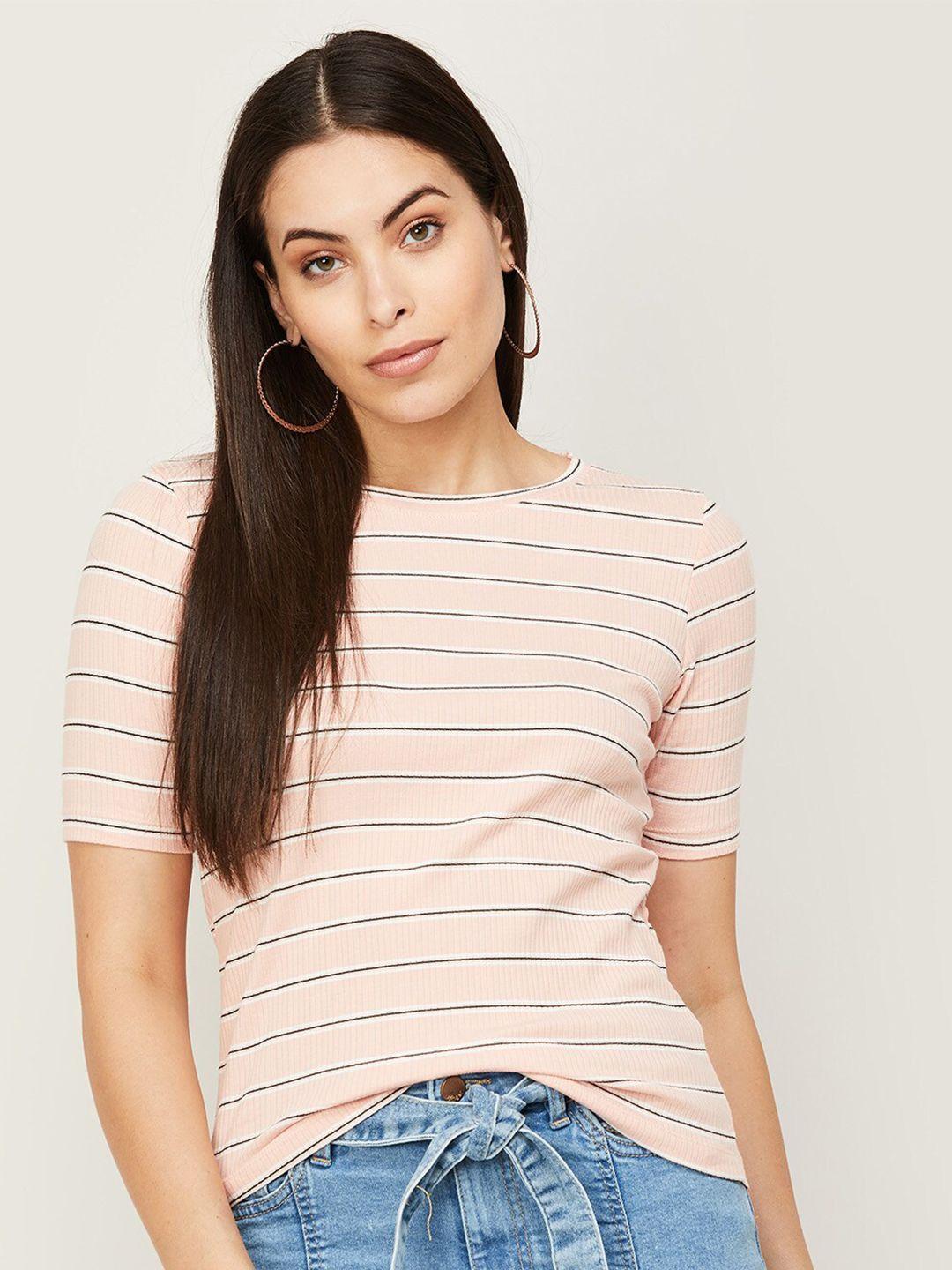 code by lifestyle womens peach-coloured striped top