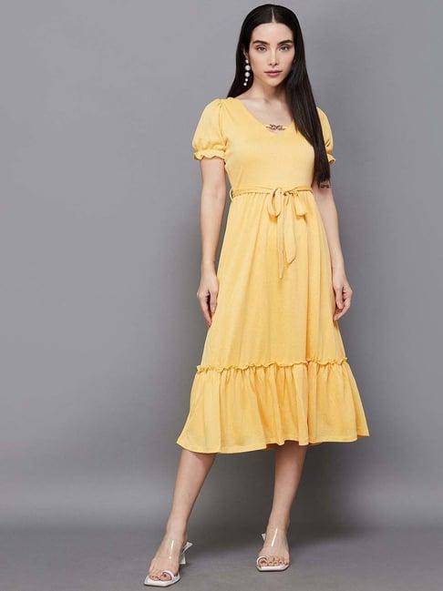 code by lifestyle yellow a-line dress