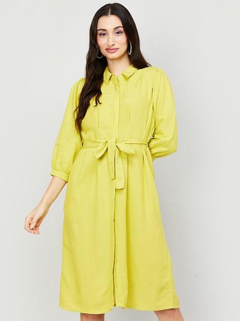 code by lifestyle yellow regular fit shirt dress