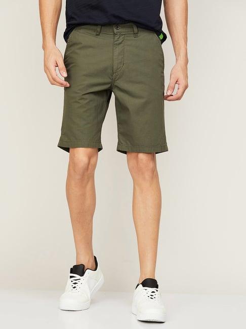 code casual olive regular fit shorts