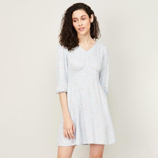 code classic women printed three-quarter sleeves a-line dress