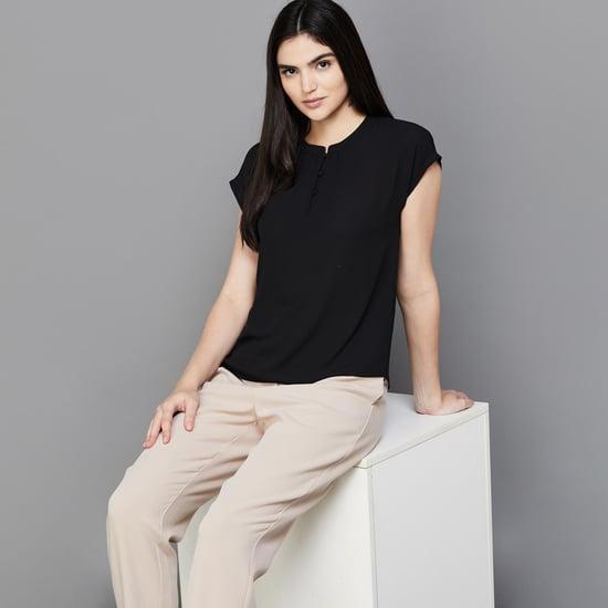 code classic women solid band-collared top