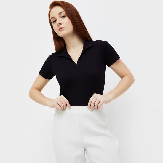 code classic women solid collared polo t-shirt