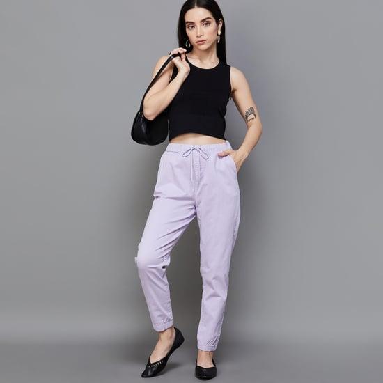 code classic women solid elasticated tapered pants