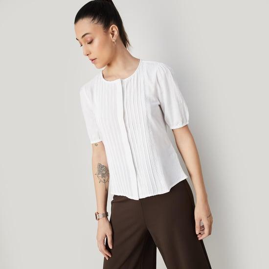 code classic women solid pintuck top