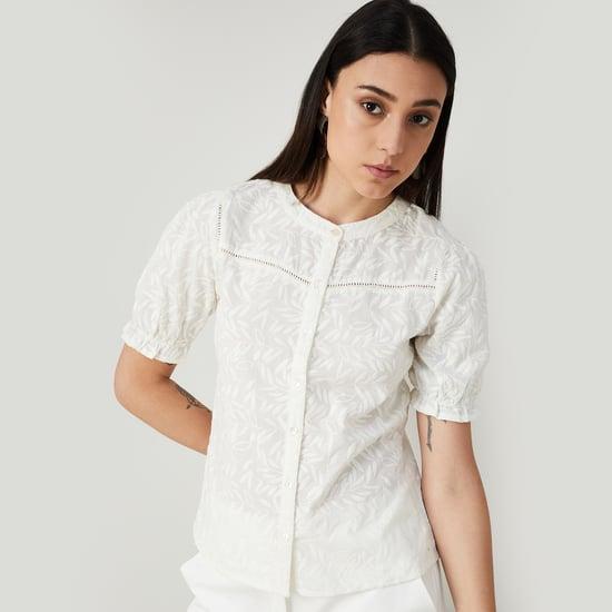 code classic women thread embroidered band collared top