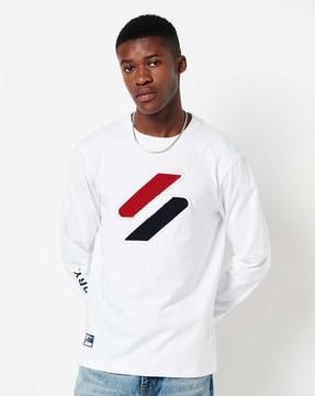 code crew-neck t-shirt embroidered logo applique