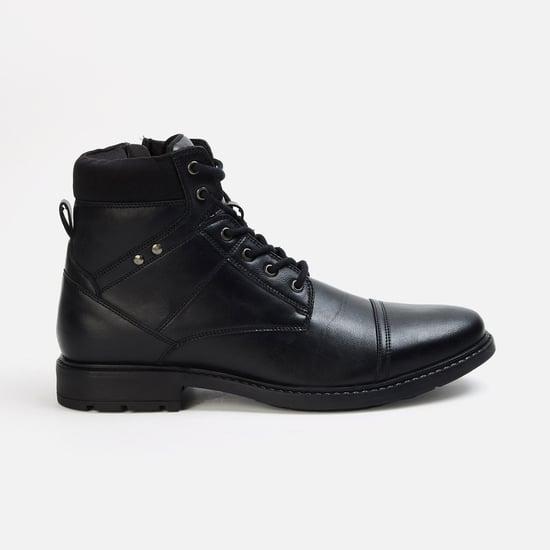 code men solid lace-up combat boots with side zippers