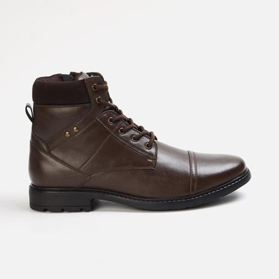 code men solid lace-up combat boots with side zippers