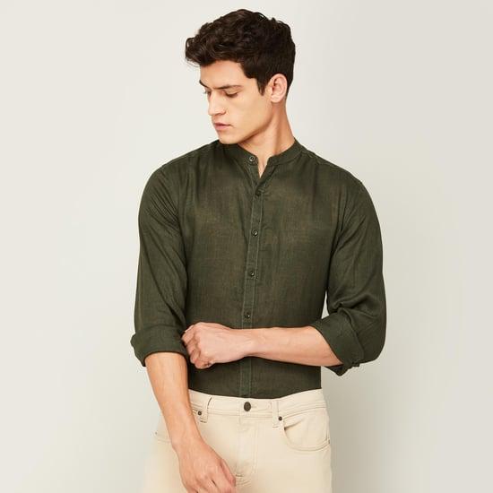 code men solid regular fit linen casual shirt