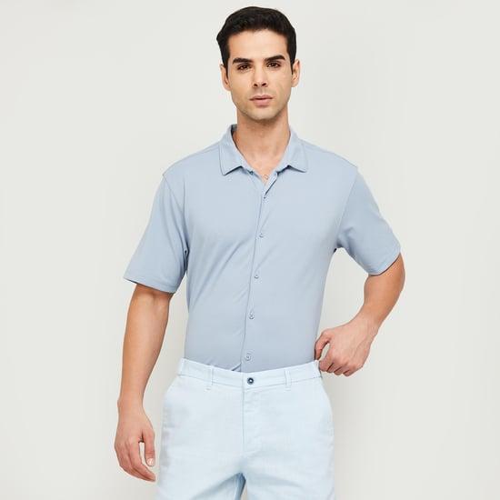 code men solid slim fit casual shirt