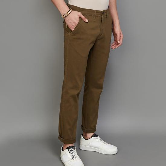 code men solid slim-fit casual trousers