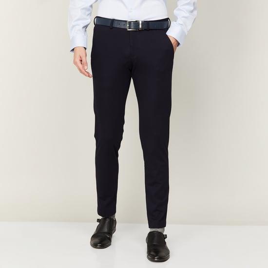 code men solid slim fit formal trousers