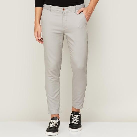 code men solid slim straight casual trousers