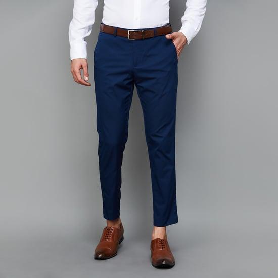 code men solid slim tapered formal trousers