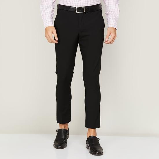 code men solid super slim fit formal trousers