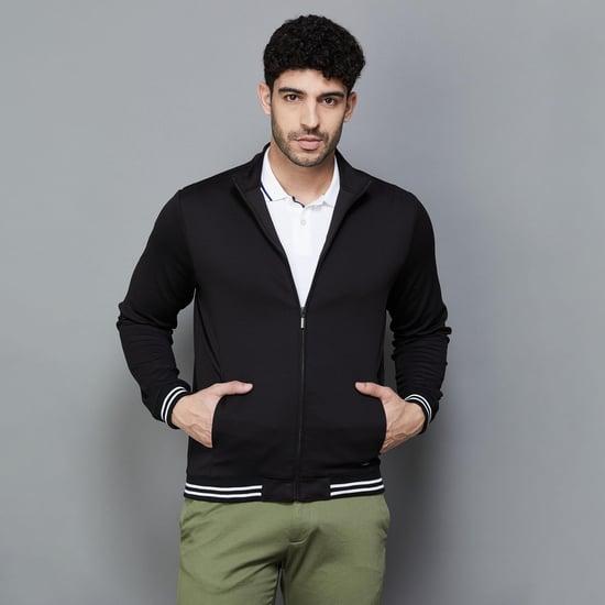code men solid zipped casual jacket