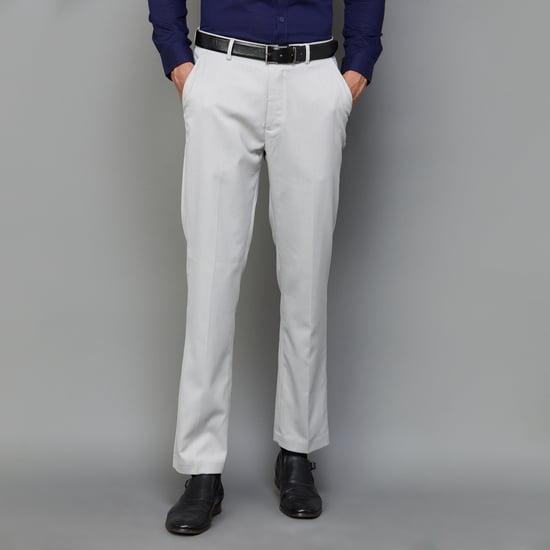 code men textured regular fit formal trousers