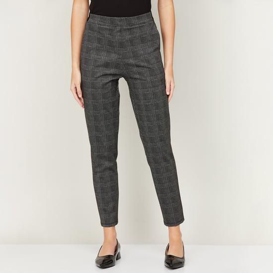 code women checked elasticated slim fit trousers