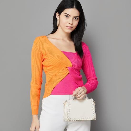 code women colourblocked knitted top