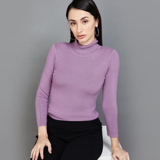 code women embeliished turtle neck sweater top