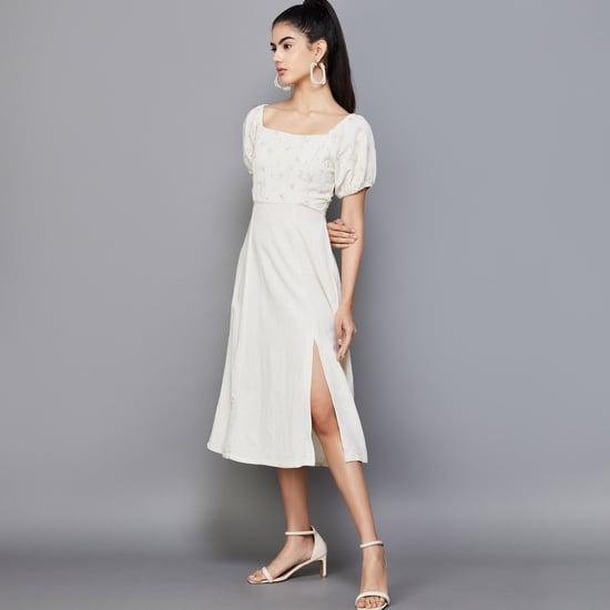code women embroidered a-line midi dress