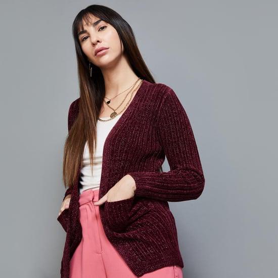 code women knitted front open cardigan