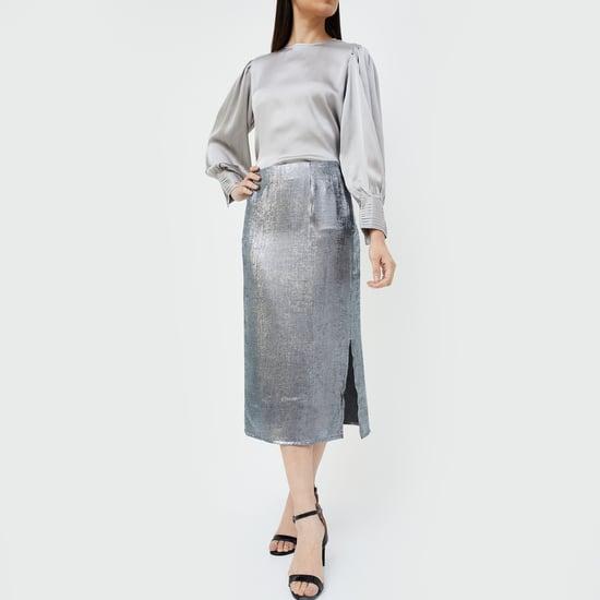 code women metallic midi skirt