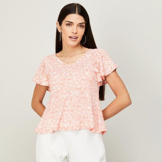 code women printed flutter sleeves casual top