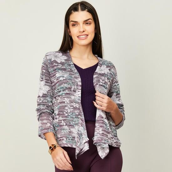 code women printed front open shrug