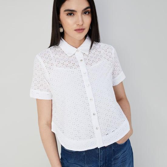 code women self-design regular fit shirt