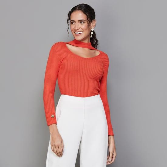 code women solid cutout detail neck top