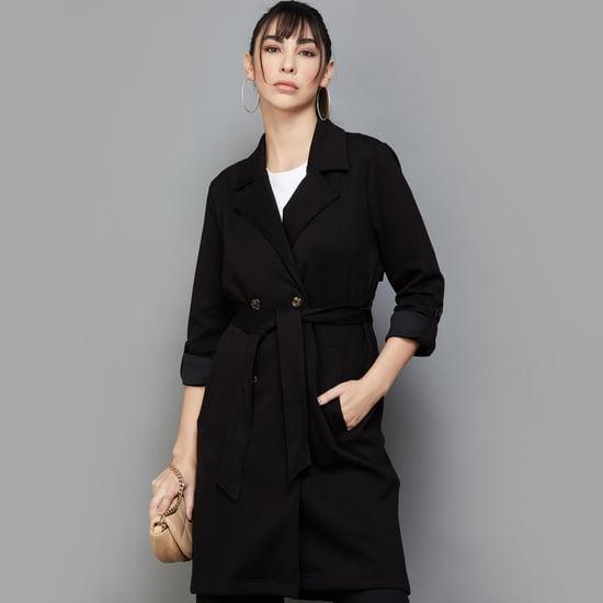code women solid double-breasted overcoat
