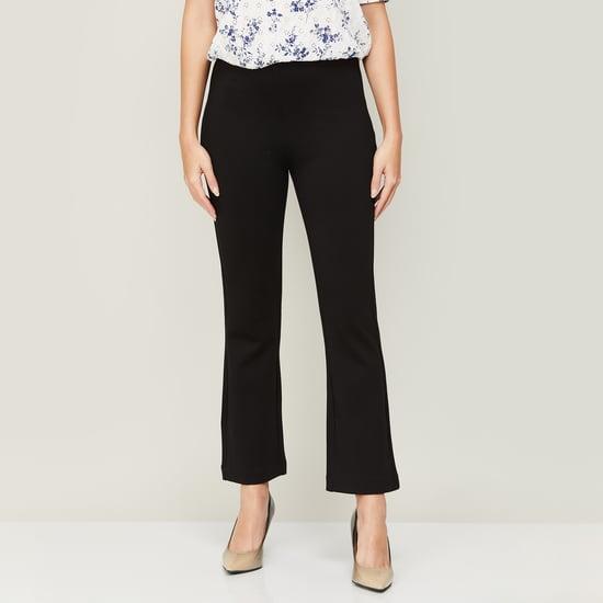 code women solid elasticated trousers
