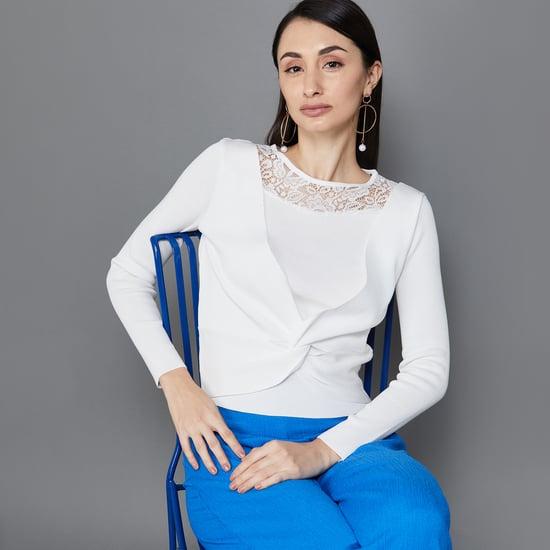 code women solid lace detail top