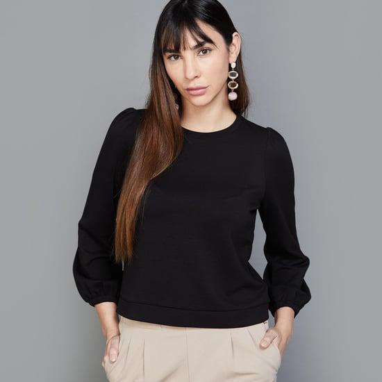 code women solid puffed sleeves top