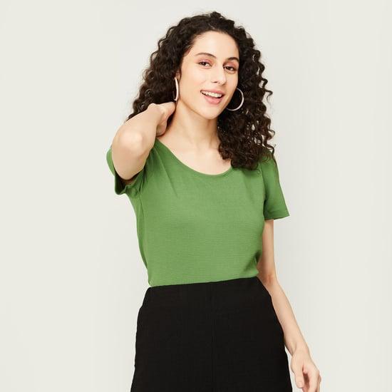 code women solid round neck top