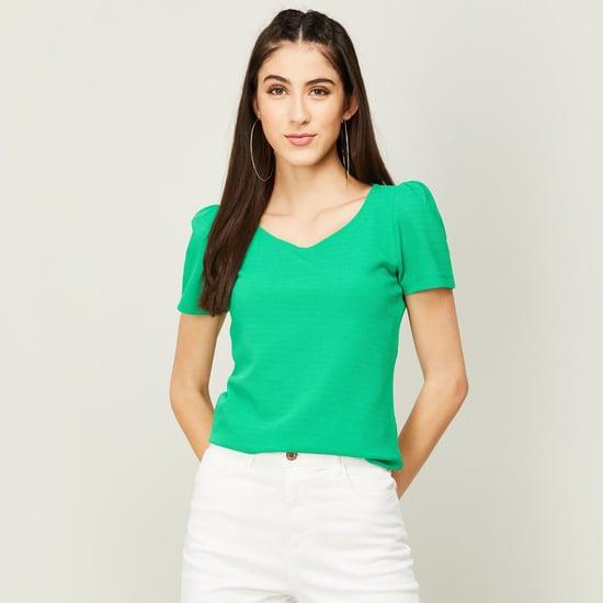 code women solid v neck casual top