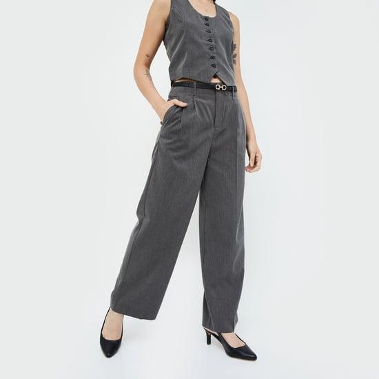 code women striped pleated front trousers