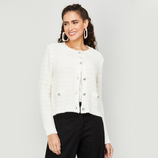 code women textured button closure cardigan