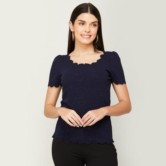 code women textured round neck casual top