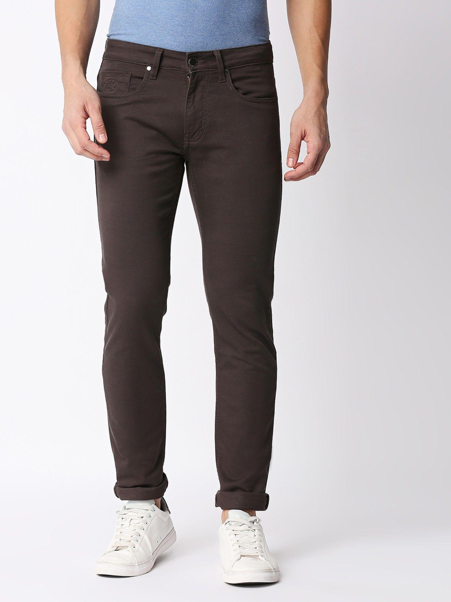 coffee brown cotton stretch jeans