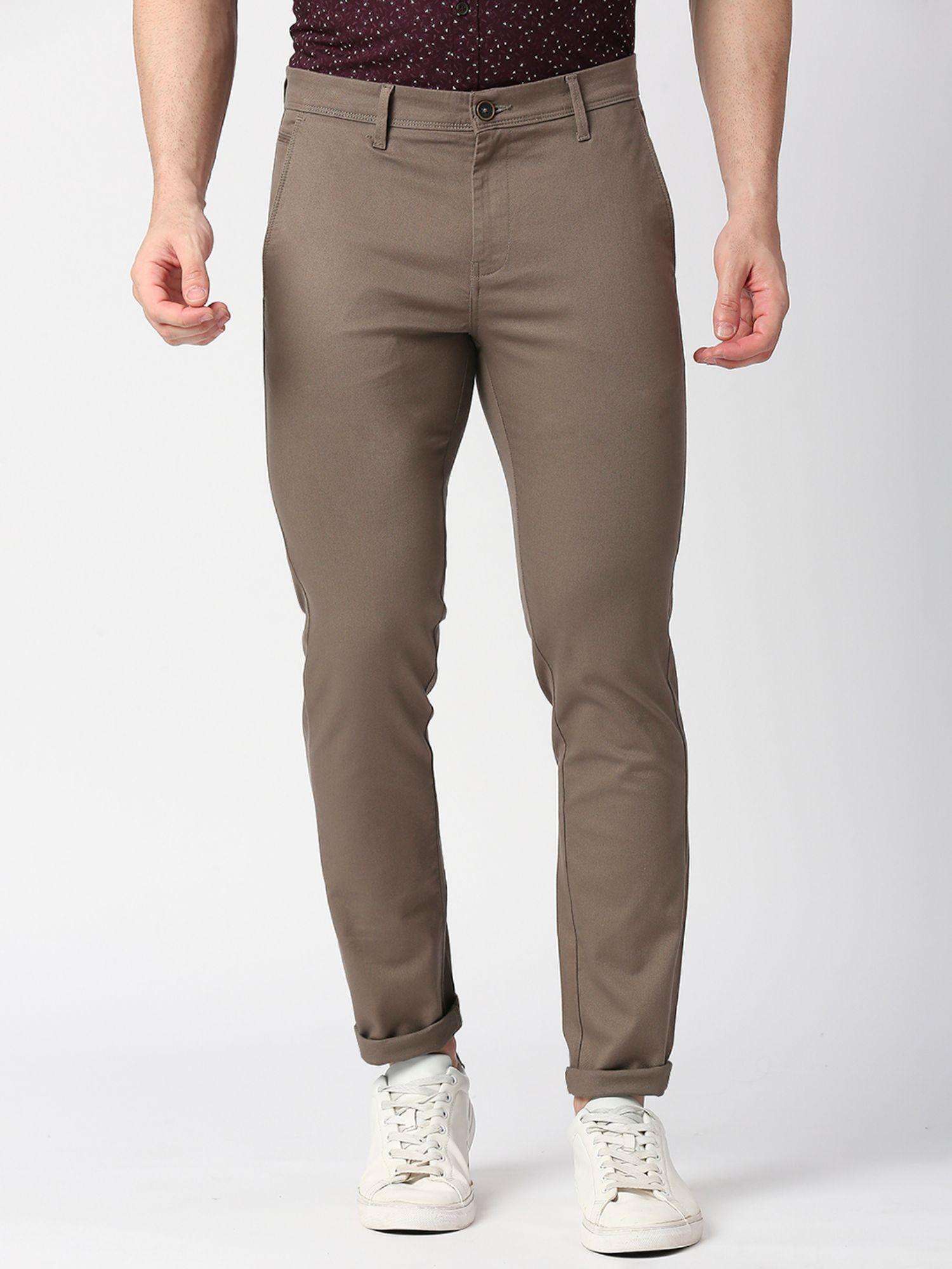 coffee brown slim cotton trouser
