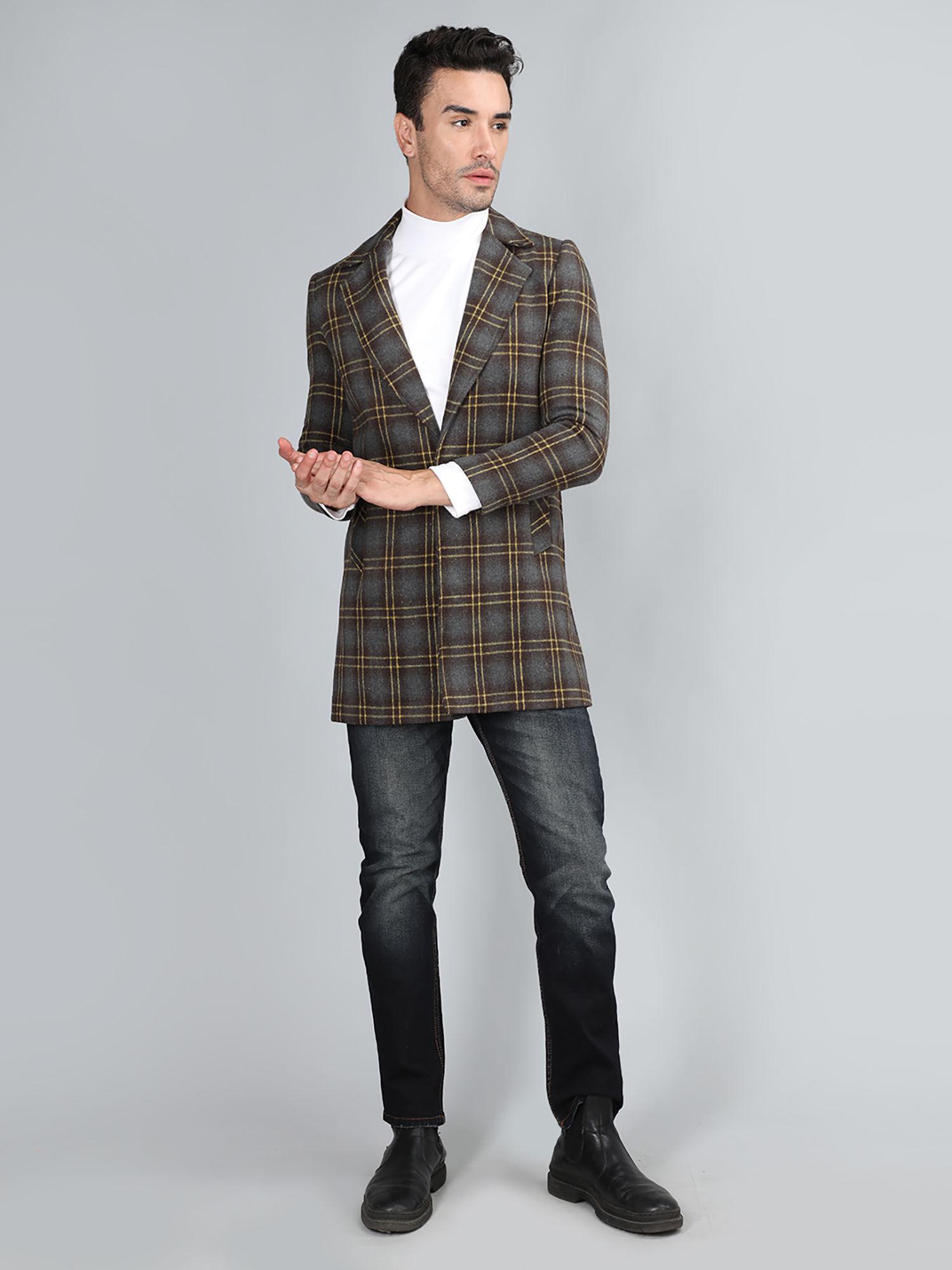 coffee brown checked notched lapel coats