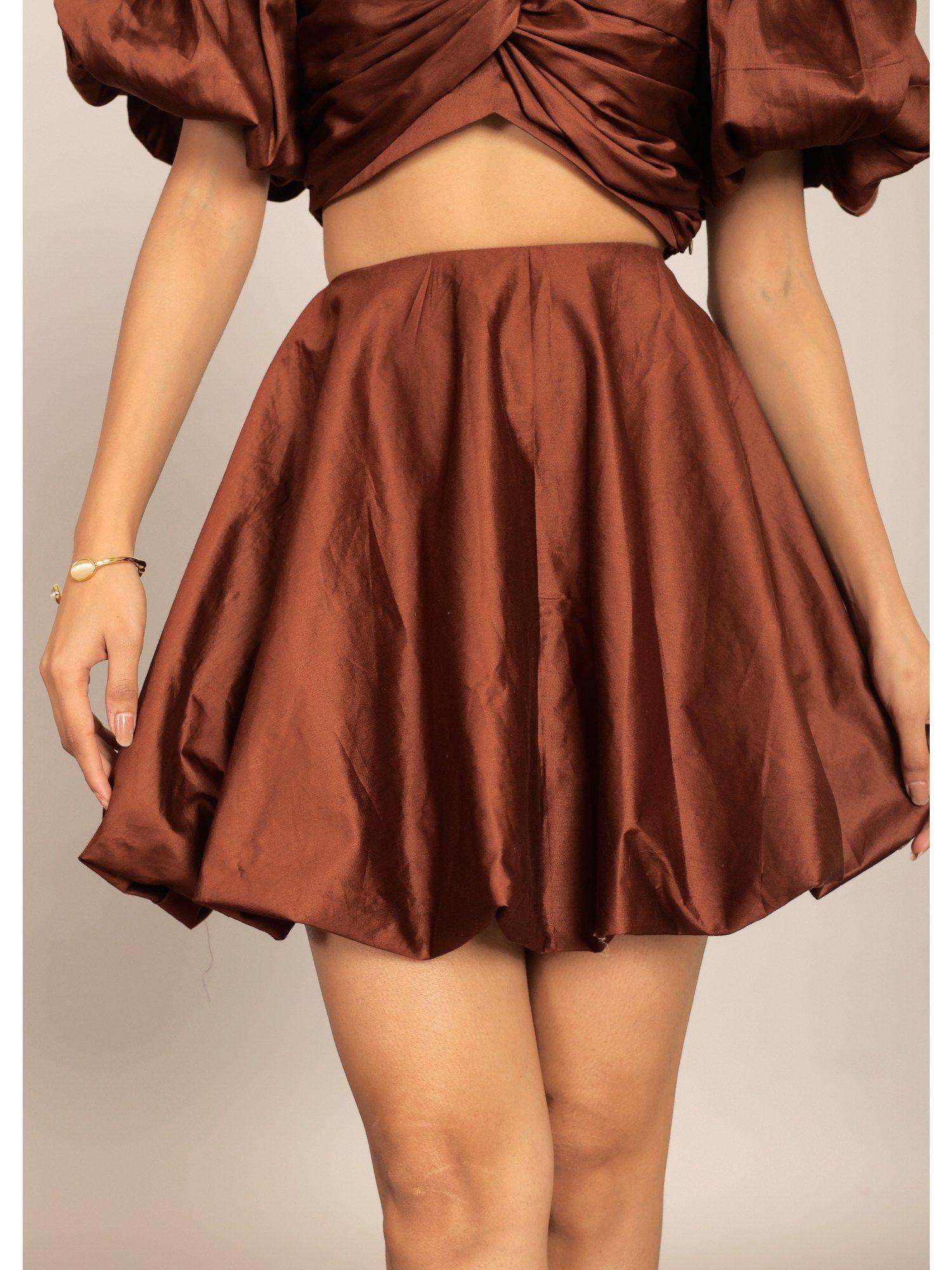 coffee brown cotton relaxed mini skirt