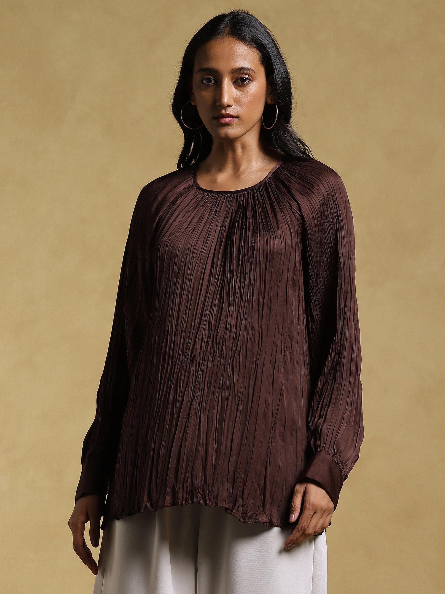 coffee brown crinkled top