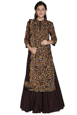 coffee brown embellished kurta skirt set